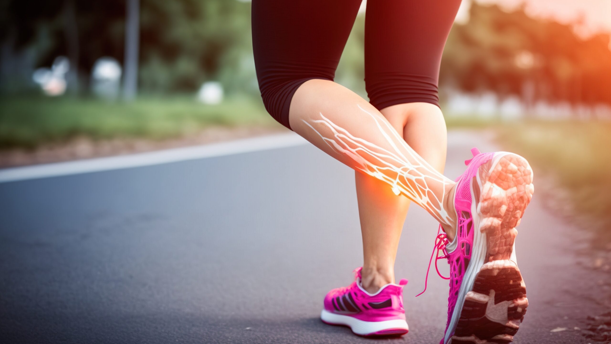 Muscle pains in the back of the legs due to intense exercise. Ai generated.