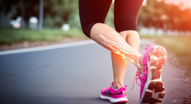 Muscle pains in the back of the legs due to intense exercise. Ai generated.